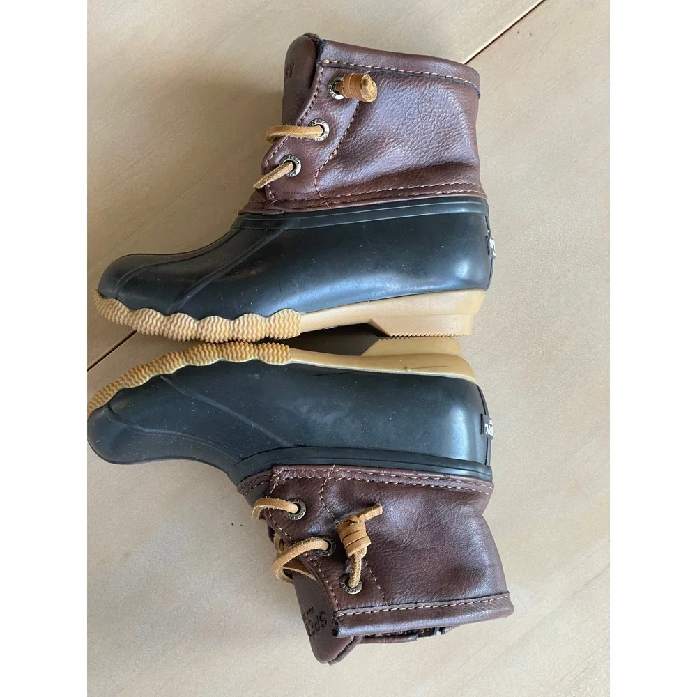 Sperry Saltwater Duck Boots Toddler 8 Brown Black Waterproof Rain Boots CG55362A